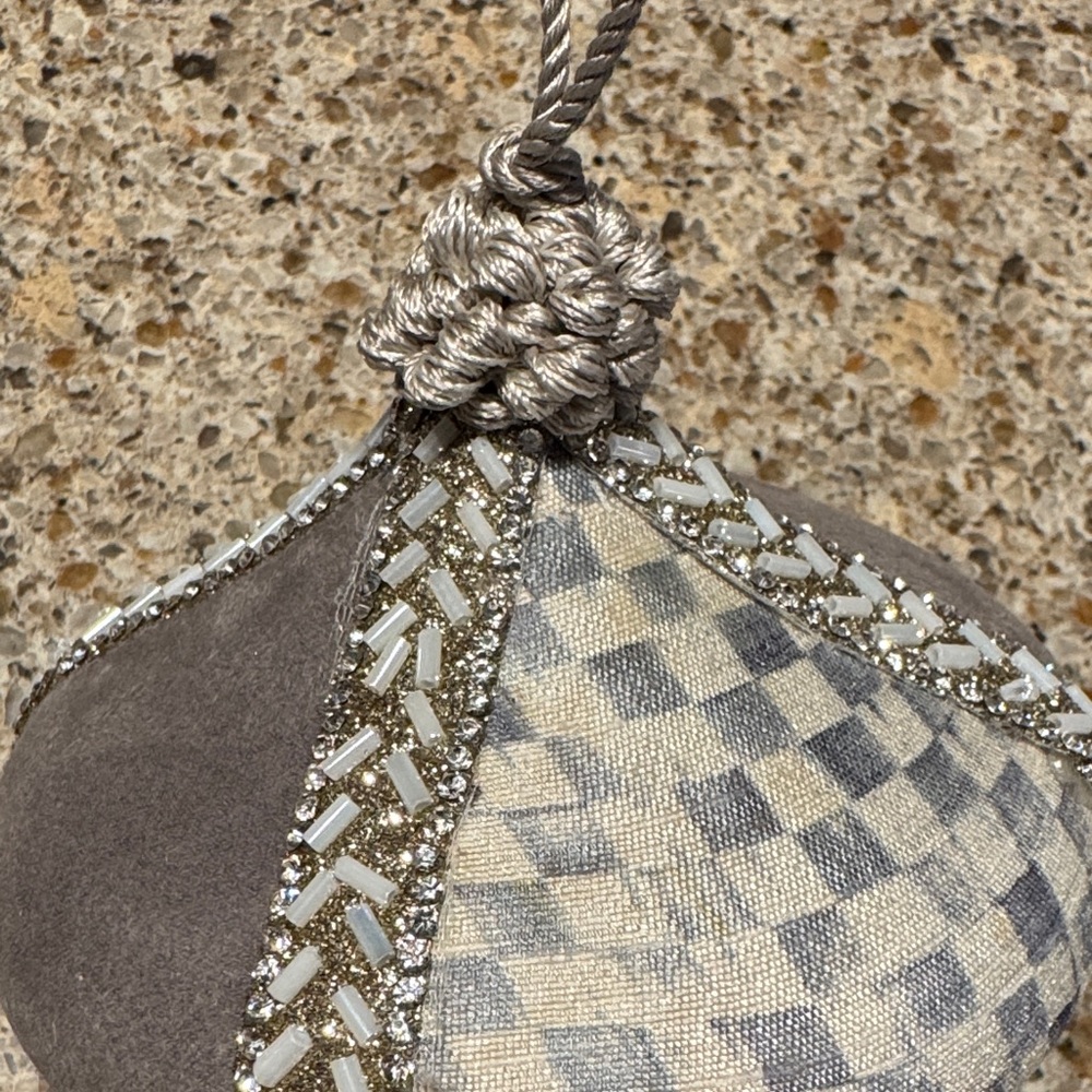 MacKenzie-Childs Sterling Check Crystal Palace Suede Beaded Ornament - Picture 2 of 5